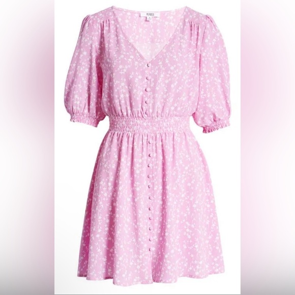 BB Dakota Steve Madden size XS Your Always Dress lavender floral puff sleeve - Picture 2 of 14